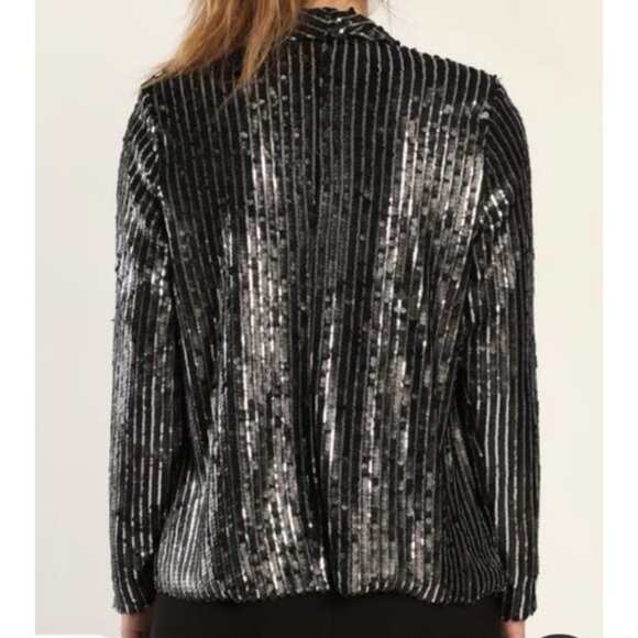 Lulus Sequin Jacket S Small Black Silver Wedding Formal Party Cruise Holiday NEW - Picture 5 of 16